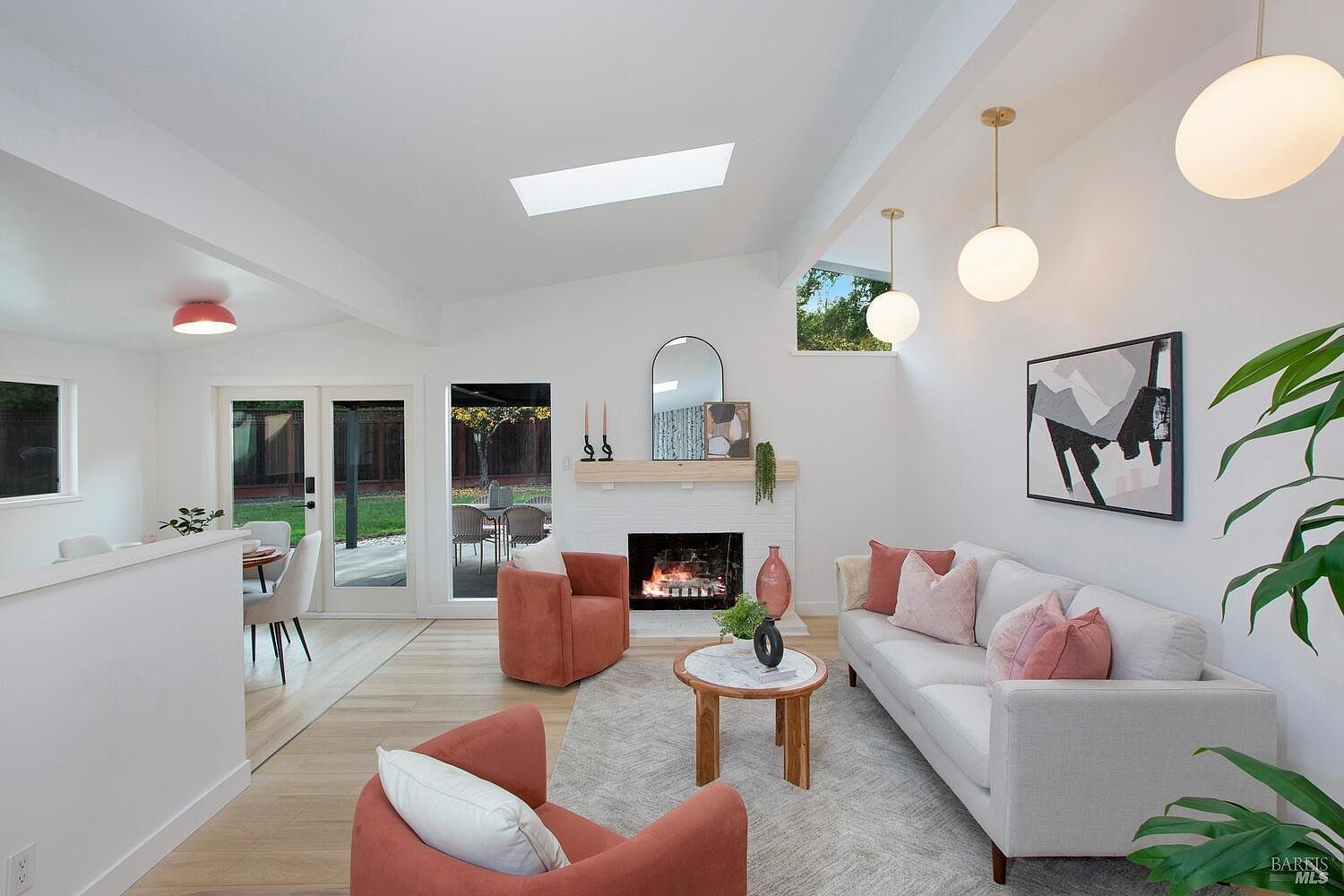 Living room fireplace and seating area